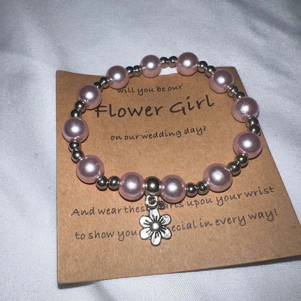 Flower Girl Stretch Pink Pear Bracelet and Message Card